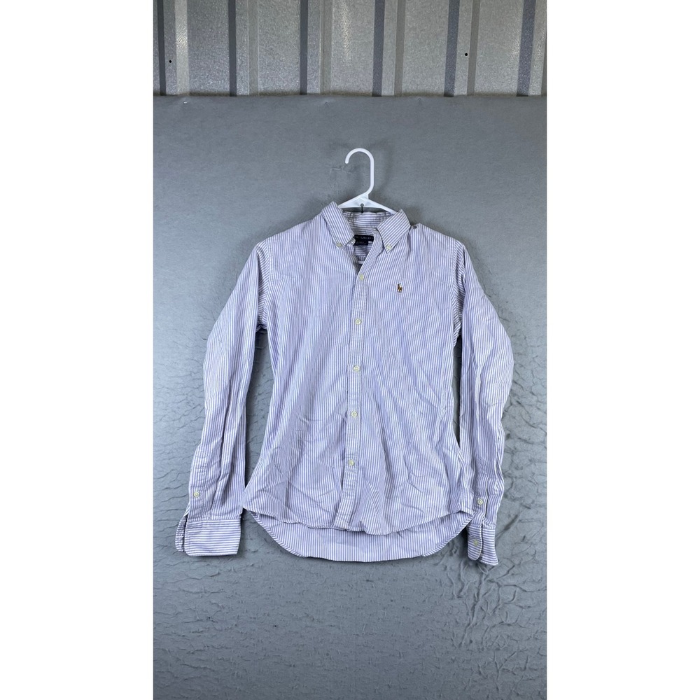 Ralph Lauren Button Down Shirt Mens 4 Purple Striped Excellent Slim Fit Cotton